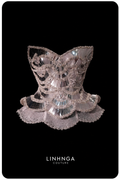 Crystal mirror embellished corset top with sweetheart neckline and layered peplum detailing