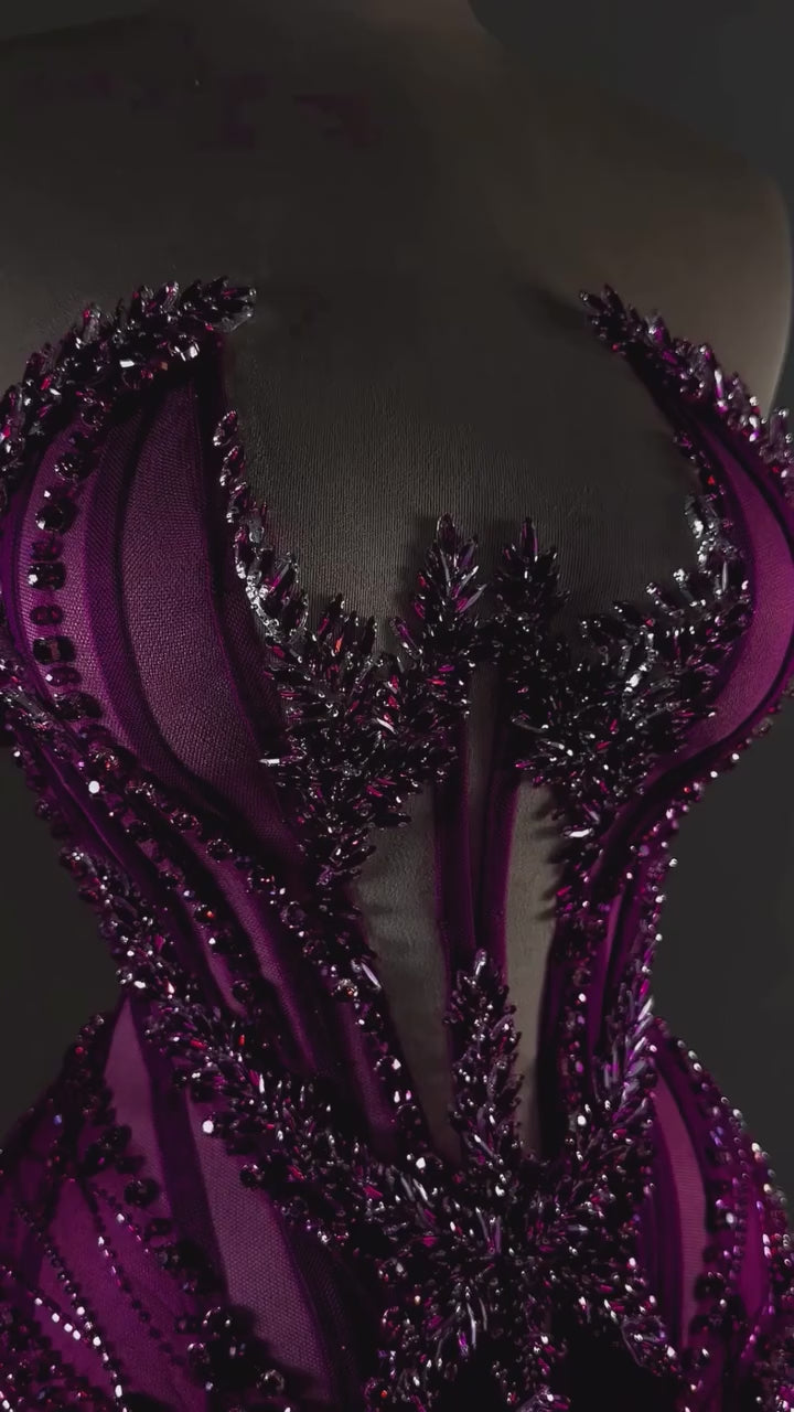 Dark Floral Crystal Corset Gown