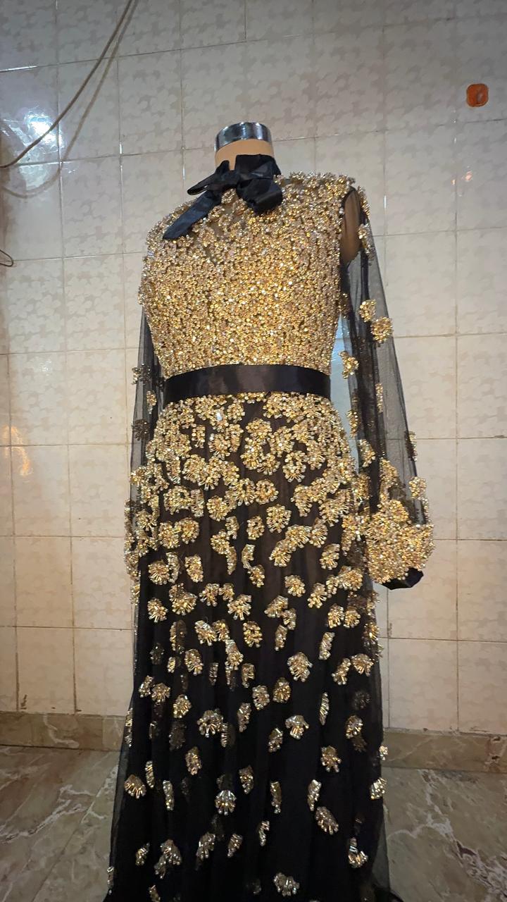 Gold Embroidered Evening Gown – Luxury Formal Occasion Dress