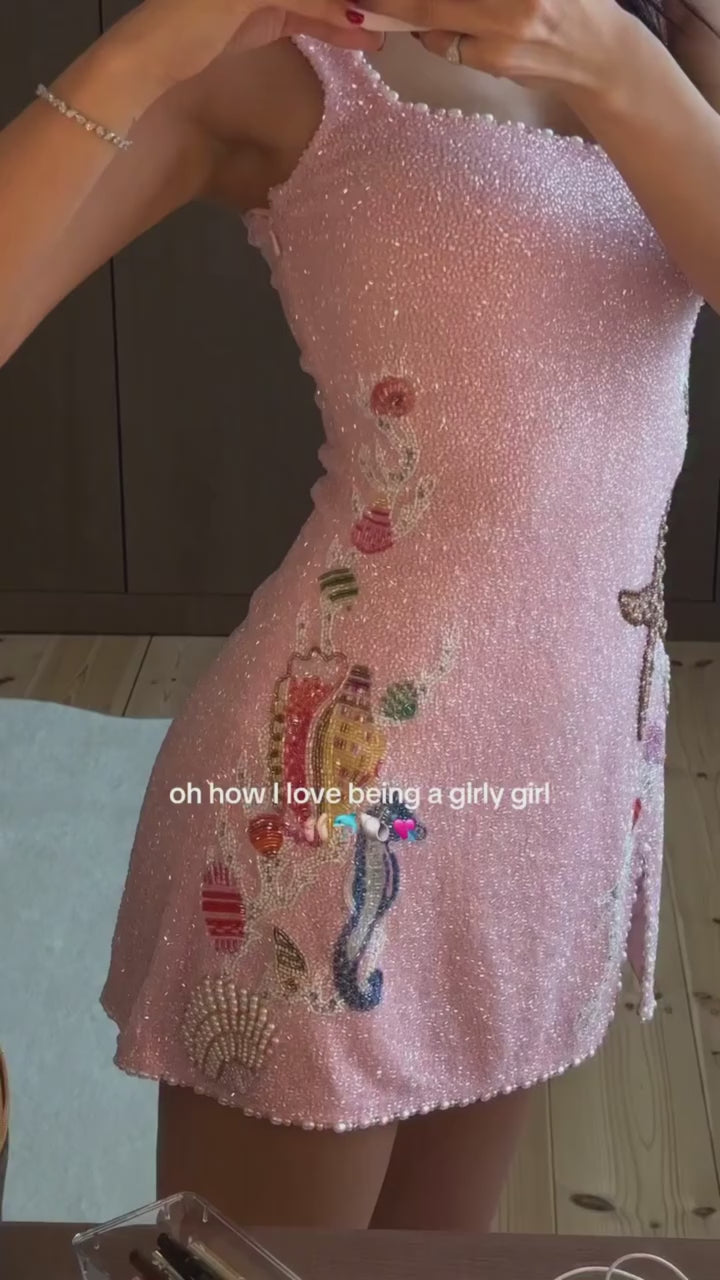 Pearl Beaded Ocean Appliqué Mini Dress